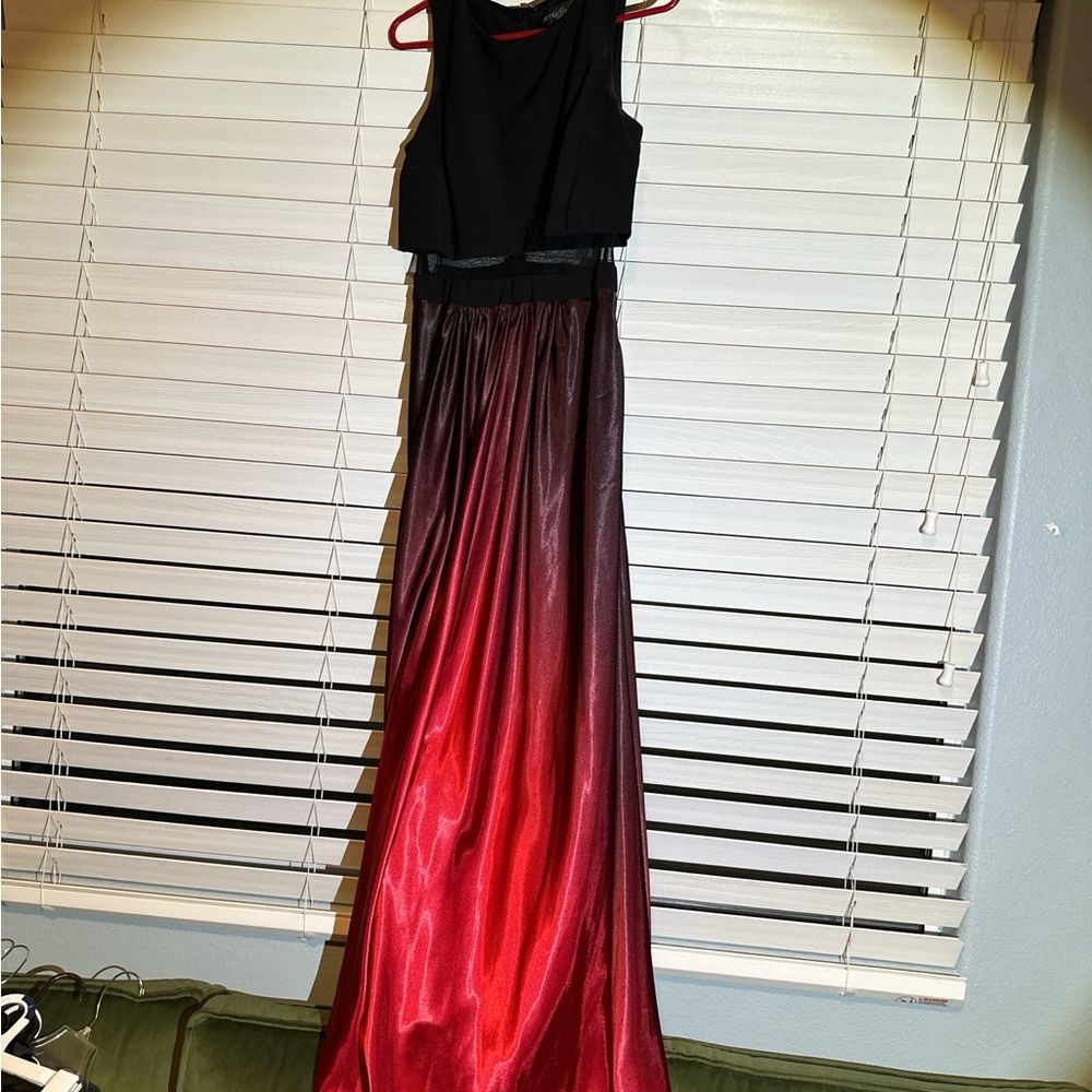 Betsy & Adam Black and Red Ombre Prom Dress